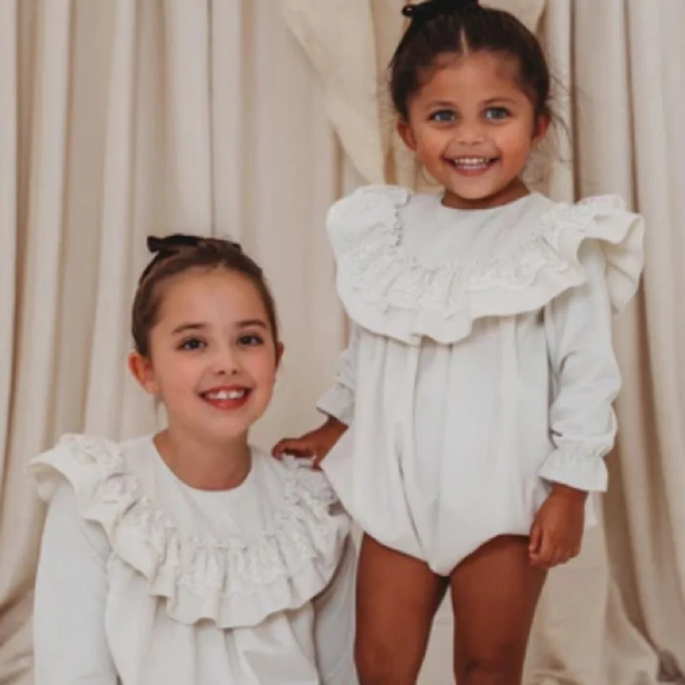 ROSE & ALBERT EXCLUSIVE Margot Ivory velvet & lace romper Girls Size 3T